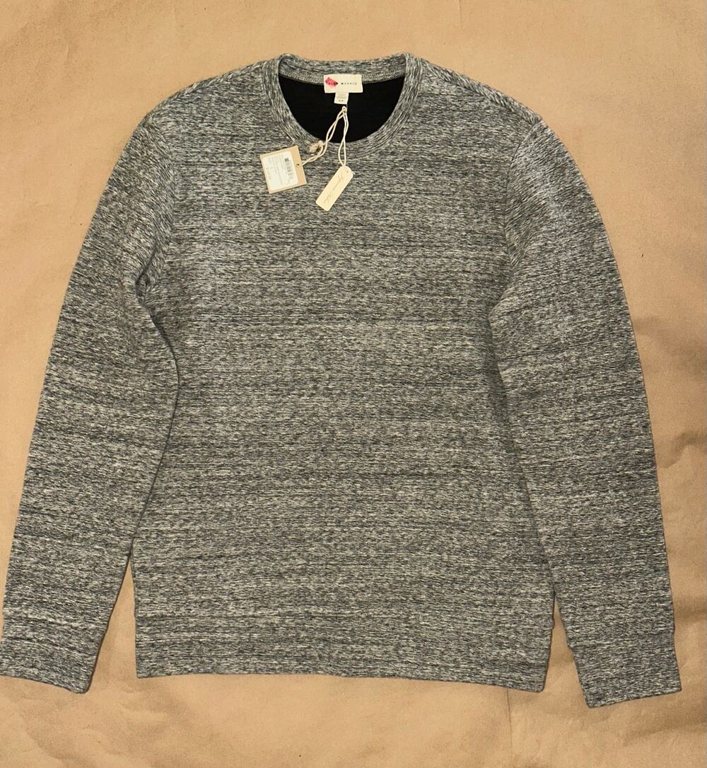 Club Monaco crinkle crew tricot Heather grey black/gris S